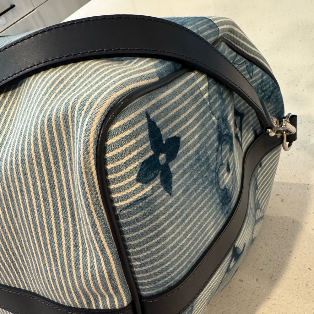 Louis Vuitton Virgil Abloh Blue Watercolor Monogram Denim Keepall Bandoulière 50 - Picture 10 of 13